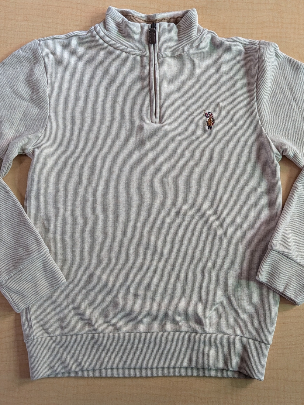 Boys U.S. Polo Assn. Light Gray Quarter-Zip Ribbed Sweater